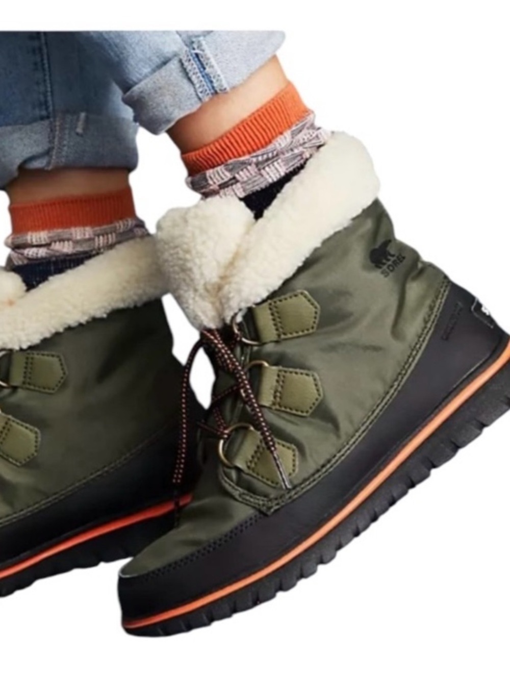 Sorel Woman’s Explorer Carnival Sz 7 Khaki Green Waterproof Fleece Lining Laces